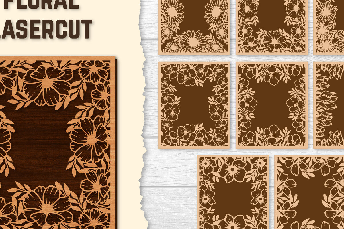 Intra απο ξύλο plywood  Χρώμα wenge 3mm-4mm πάχος - Πακέτα φωτογραφιών Floral Lasercut BNDLES Δίασταση 20x20 cm INTRAFABR-34693994