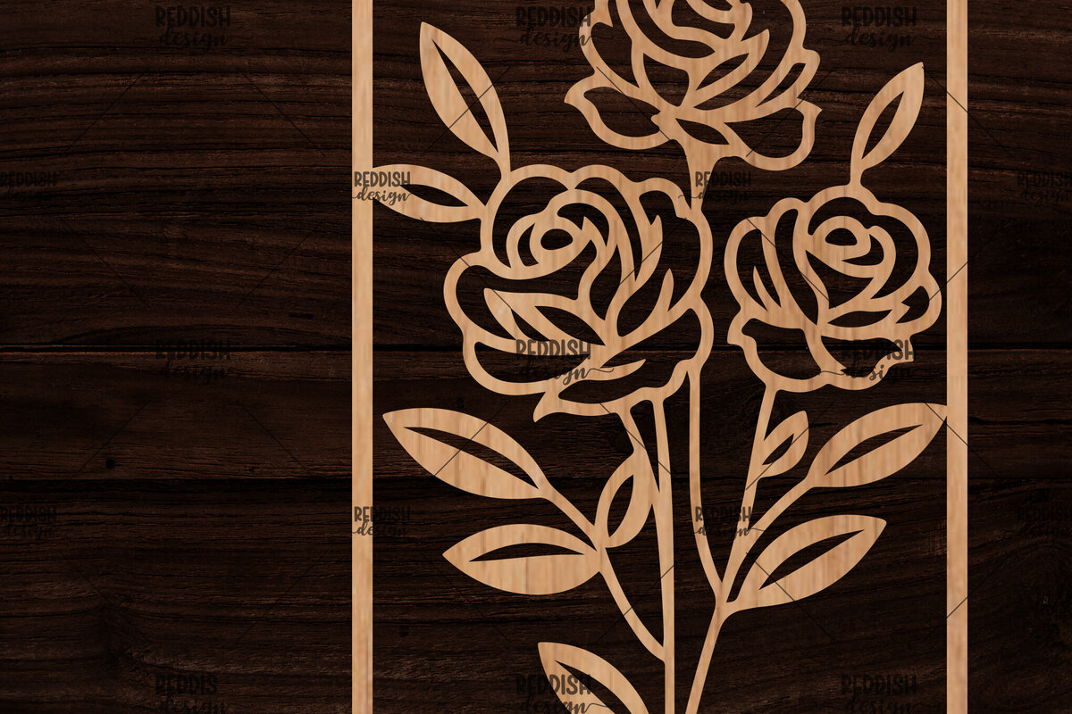 Intra απο ξύλο plywood  Χρώμα wenge 3mm-4mm πάχος - Κορνίζα με λουλούδια Δίασταση 20x25 cm INTRAFABR-111527072