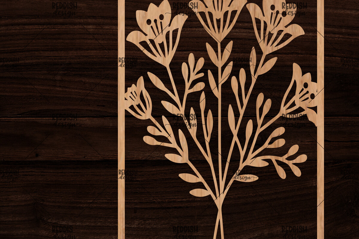 Intra απο ξύλο plywood  Χρώμα wenge 3mm-4mm πάχος - Κορνίζα με λουλούδια Δίασταση 20x25 cm INTRAFABR-85133707