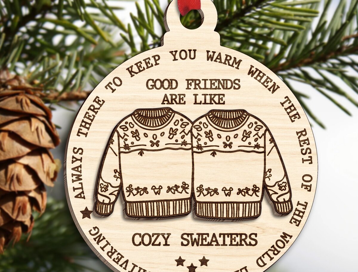 Intra απο ξύλο plywood  Χρώμα wenge 3mm-4mm πάχος - Φίλοι Χριστουγεννιάτικο Στολίδι Δίασταση 6x6 cm INTRAFABR-121713038