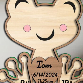 Intra απο ξύλο plywood  Χρώμα wenge 3mm-4mm πάχος - Frog Baby Ανακοίνωση Σημάδι Newborn Δίασταση 30x20 cm INTRAFABR-121409631 - Image 3