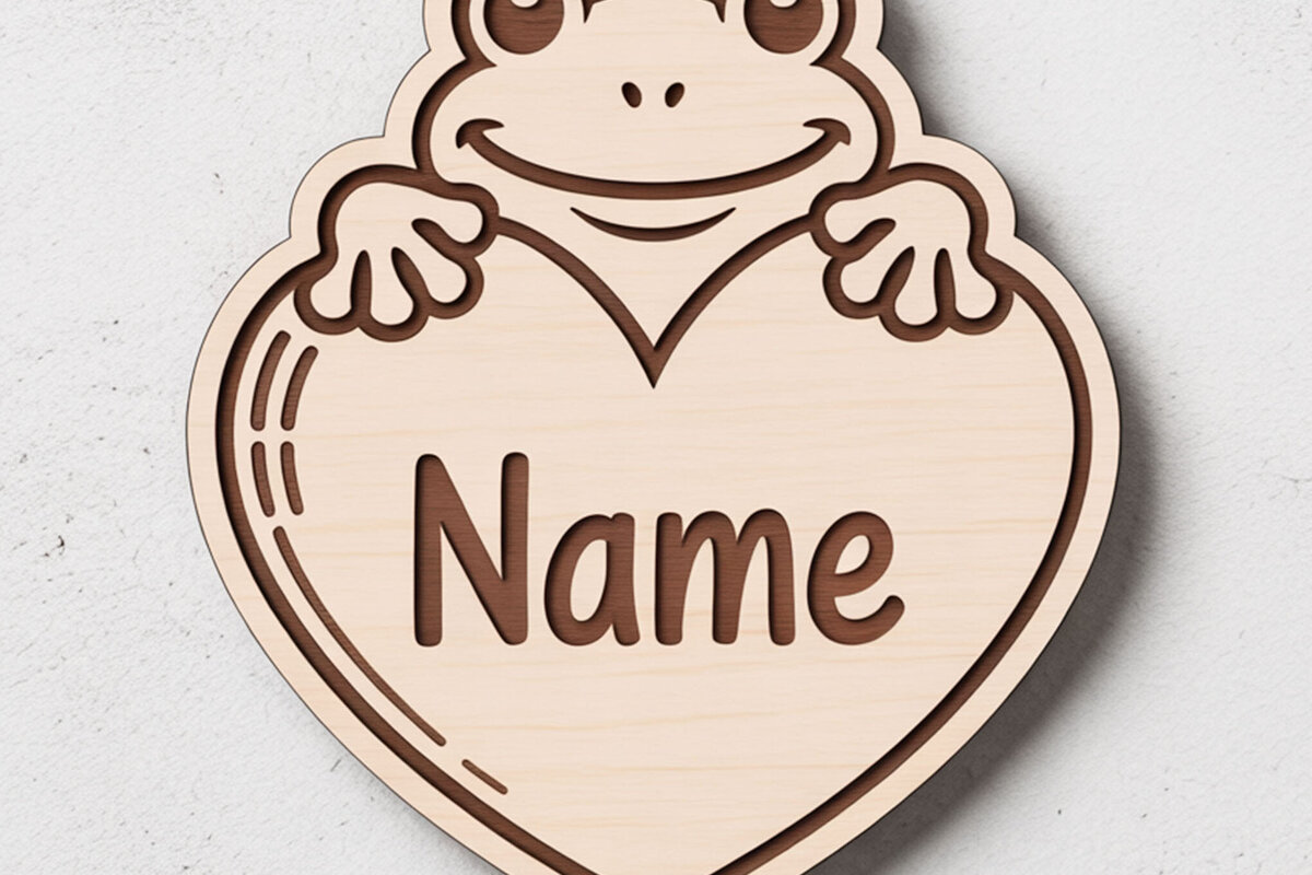 Intra απο ξύλο plywood  Χρώμα wenge 3mm-4mm πάχος - Frog Heart Name Keychain Δίασταση 4x4 cm INTRAFABR-121409740