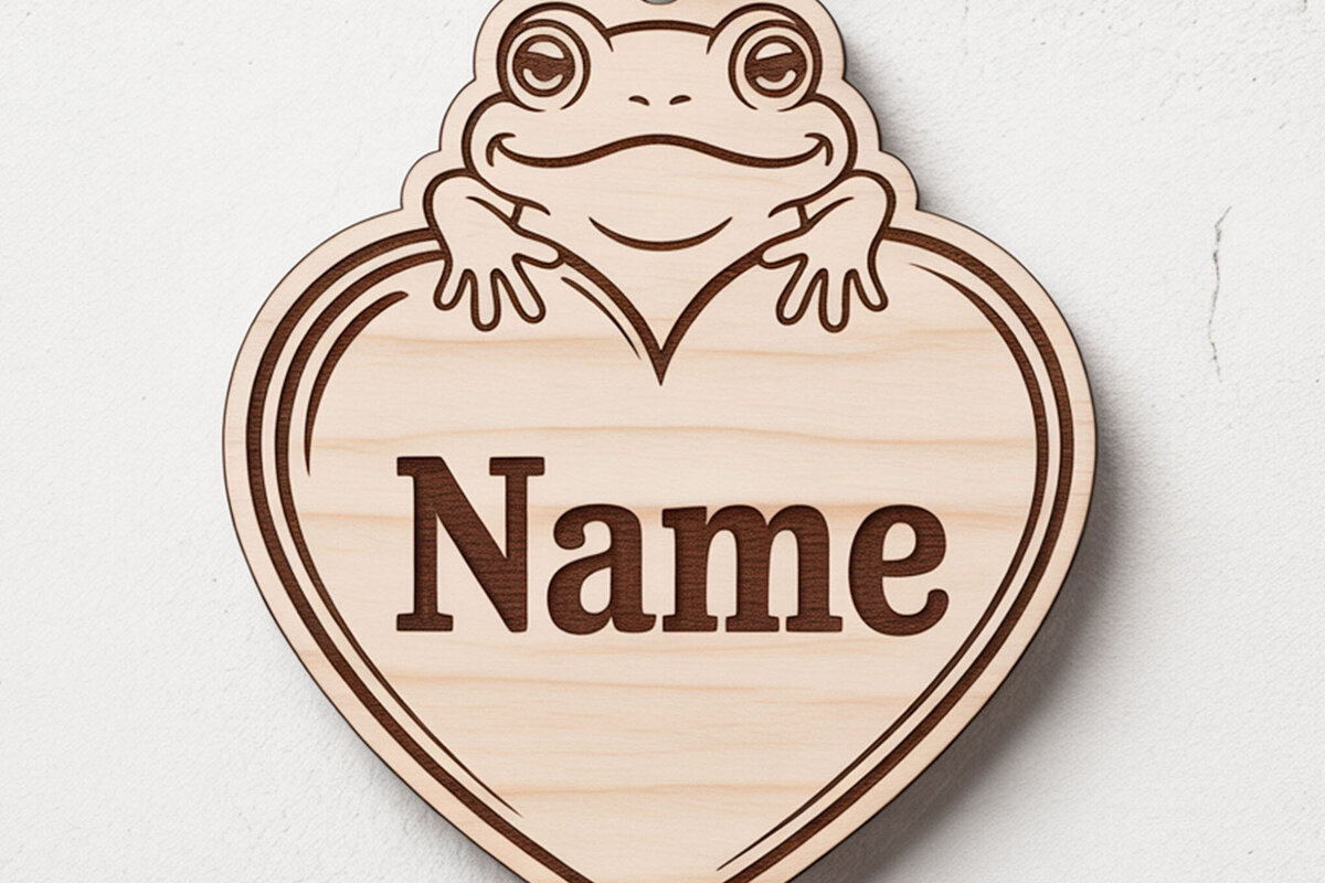 Intra απο ξύλο plywood  Χρώμα wenge 3mm-4mm πάχος - Frog Heart Name Keychain Δίασταση 4x4 cm INTRAFABR-121409748