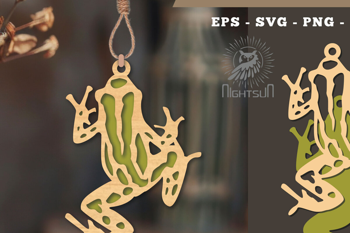 Intra απο ξύλο plywood  Χρώμα wenge 3mm-4mm πάχος - Στολίδι Frog 3 Δίασταση 6x6 cm INTRAFABR-121409864