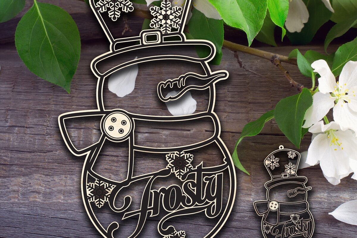 Intra απο ξύλο plywood  Χρώμα wenge 3mm-4mm πάχος - Σημάδι και στολίδι Frosty the Snowman Δίασταση 6x6 cm INTRAFABR-121509737