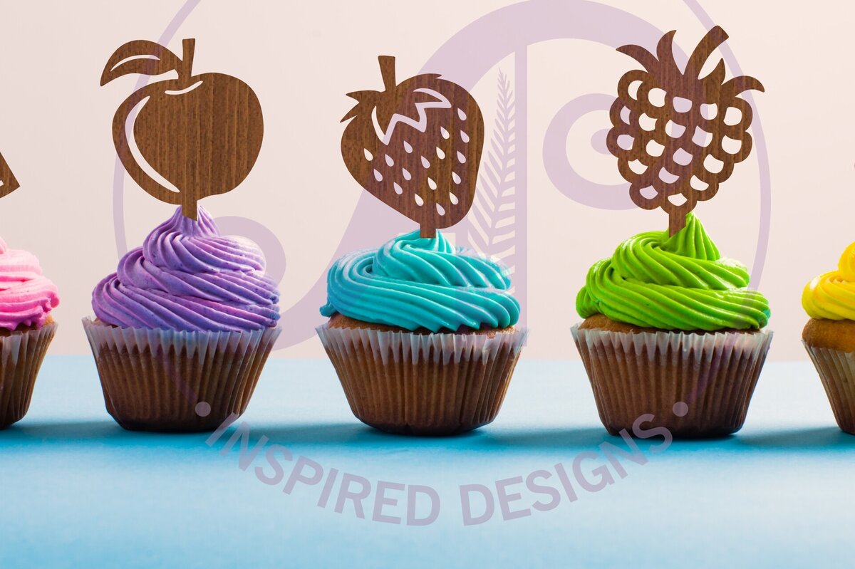 Intra απο ξύλο plywood  Χρώμα wenge 3mm-4mm πάχος - Toppers Fruit Cupcake, 8 designs Δίασταση 30x20 cm INTRAFABR-86548349