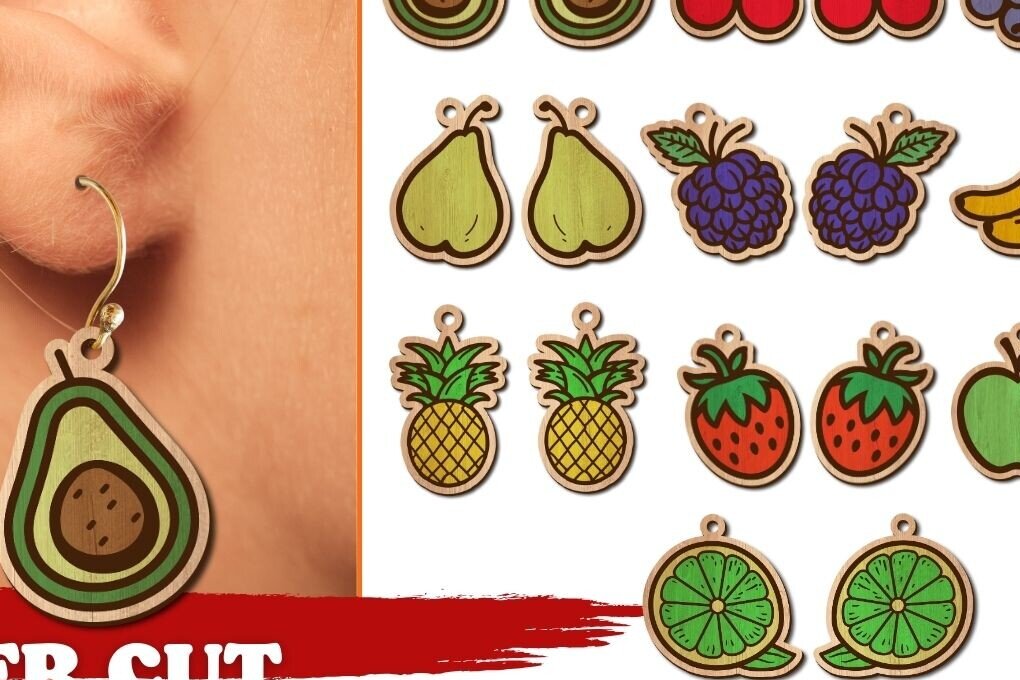 Intra απο ξύλο plywood  Χρώμα wenge 3mm-4mm πάχος - Πακέτο με σκουλαρίκια φρούτων | Δίασταση 3x3 cm INTRAFABR-11758724