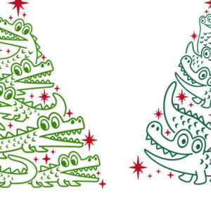 Intra απο ξύλο plywood  Χρώμα wenge 3mm-4mm πάχος - Αστεία σχέδια χριστουγεννιάτικων δέντρων αλιγάτορα Δίασταση 30x20 cm INTRAFABR-39966819