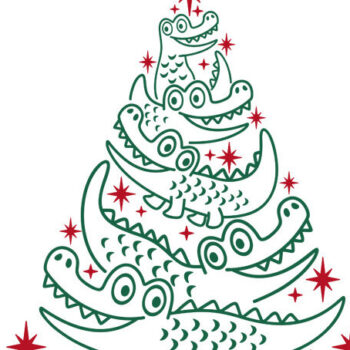 Intra απο ξύλο plywood  Χρώμα wenge 3mm-4mm πάχος - Αστεία σχέδια χριστουγεννιάτικων δέντρων αλιγάτορα Δίασταση 30x20 cm INTRAFABR-39966819 - Image 3