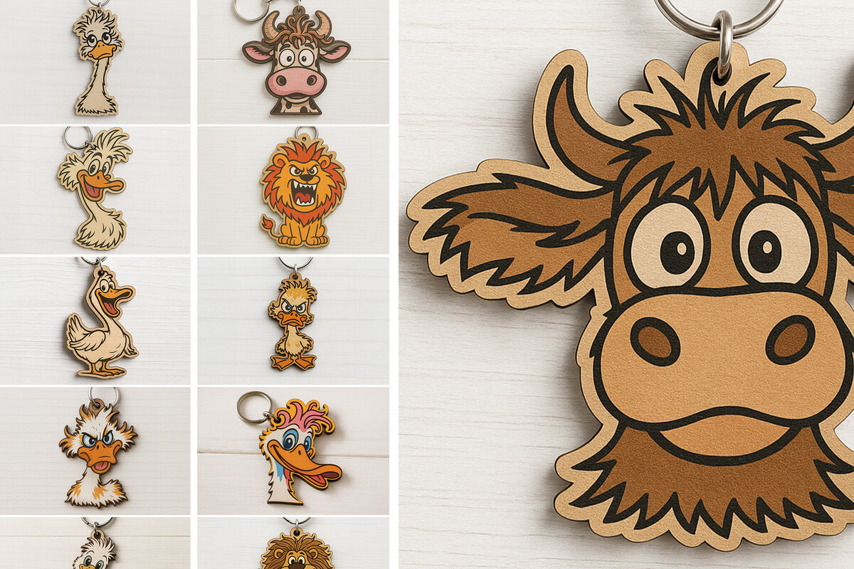 Intra απο ξύλο plywood  Χρώμα wenge 3mm-4mm πάχος - Αστεία δέσμη μπρελόκ ζώων Δίασταση 4x4 cm INTRAFABR-32694665