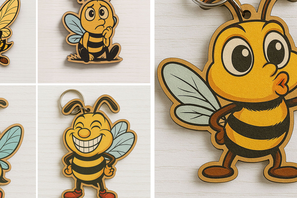 Intra απο ξύλο plywood  Χρώμα wenge 3mm-4mm πάχος - Αστεία δέσμη μπρελόκ μελισσών Δίασταση 4x4 cm INTRAFABR-118593180