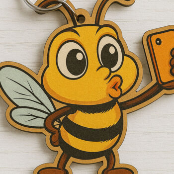 Intra απο ξύλο plywood  Χρώμα wenge 3mm-4mm πάχος - Αστεία δέσμη μπρελόκ μελισσών Δίασταση 4x4 cm INTRAFABR-118593180 - Image 2