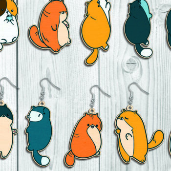 Intra απο ξύλο plywood  Χρώμα wenge 3mm-4mm πάχος - Funny Cat Earrings Bundle-Break Jhon Δίασταση 3x3 cm INTRAFABR-26016324 - Image 1