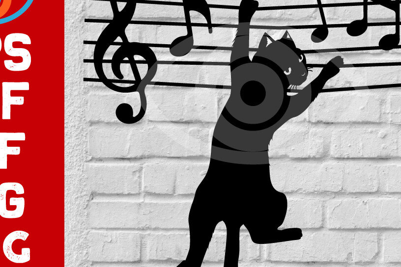 Intra απο ξύλο plywood  Χρώμα wenge 3mm-4mm πάχος - Αστεία γάτα που πηδά στη νότα Μουσική τέχνη τοίχου Δίασταση 40x50 cm INTRAFABR-31746752