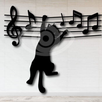 Intra απο ξύλο plywood  Χρώμα wenge 3mm-4mm πάχος - Αστεία γάτα που πηδά στη νότα Μουσική τέχνη τοίχου Δίασταση 40x50 cm INTRAFABR-31746752 - Image 2