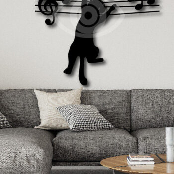 Intra απο ξύλο plywood  Χρώμα wenge 3mm-4mm πάχος - Αστεία γάτα που πηδά στη νότα Μουσική τέχνη τοίχου Δίασταση 40x50 cm INTRAFABR-31746752 - Image 3