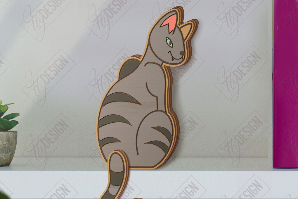 Intra απο ξύλο plywood  Χρώμα wenge 3mm-4mm πάχος - Funny Cats Shelf Sitters | CNC Δίασταση 20x20 cm INTRAFABR-123356293