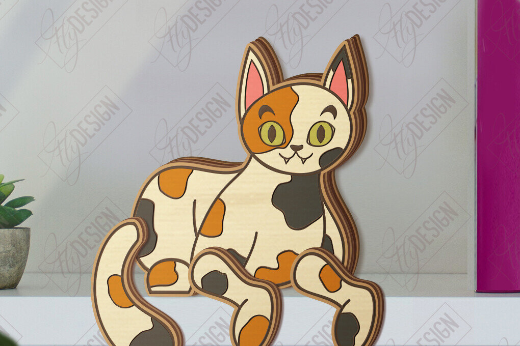 Intra απο ξύλο plywood  Χρώμα wenge 3mm-4mm πάχος - Funny Cats Shelf Sitters | CNC Δίασταση 20x20 cm INTRAFABR-114119353