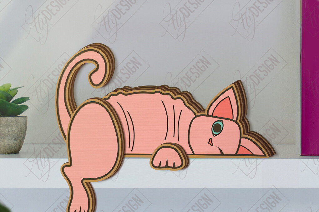 Intra απο ξύλο plywood  Χρώμα wenge 3mm-4mm πάχος - Funny Cats Shelf Sitters | CNC Δίασταση 20x20 cm INTRAFABR-38284746