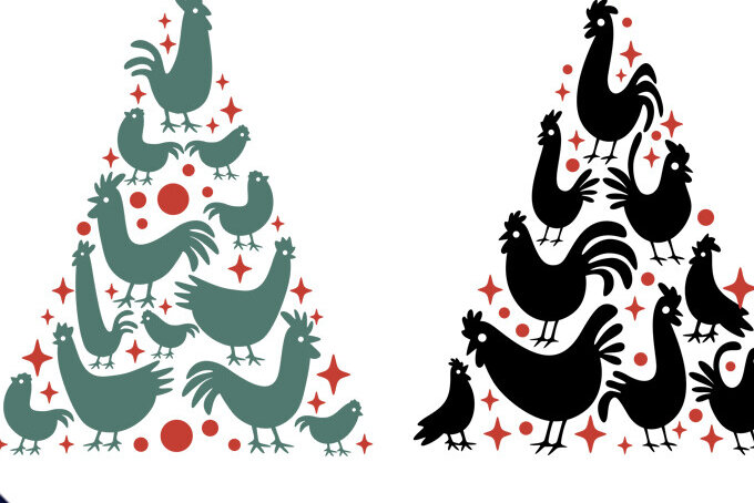 Intra απο ξύλο plywood  Χρώμα wenge 3mm-4mm πάχος - Αστεία κοτόπουλα σχέδια χριστουγεννιάτικων δέντρων Δίασταση 30x20 cm INTRAFABR-107433760