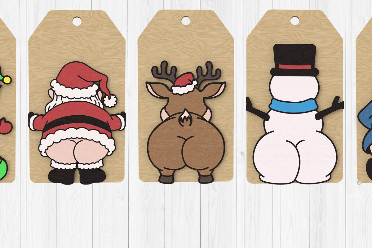 Intra απο ξύλο plywood  Χρώμα wenge 3mm-4mm πάχος - Αστεία χριστουγεννιάτικη δέσμη ετικετών γλουτών Δίασταση 30x20 cm INTRAFABR-107433802