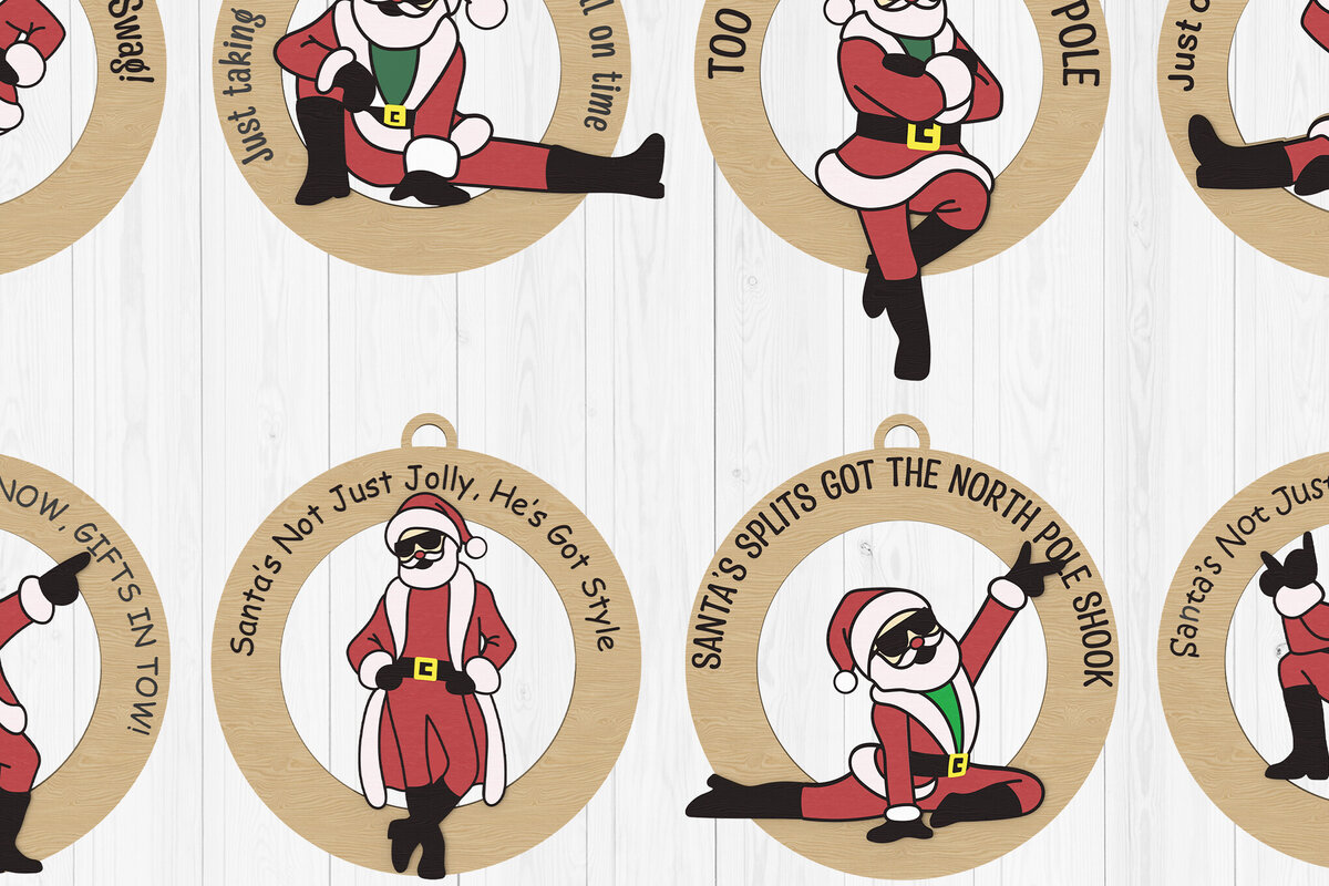 Intra απο ξύλο plywood  Χρώμα wenge 3mm-4mm πάχος - Αστεία δέσμη χριστουγεννιάτικων στολιδιών Άγιου Βασίλη Δίασταση 30x20 cm INTRAFABR-107365444