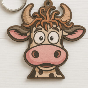 Intra απο ξύλο plywood  Χρώμα wenge 3mm-4mm πάχος - Αστεία μπρελόκ με κεφαλή αγελάδας Δίασταση 4x4 cm INTRAFABR-107365393