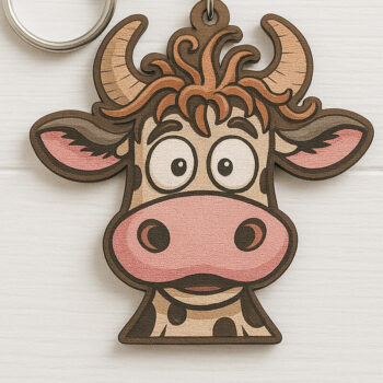 Intra απο ξύλο plywood  Χρώμα wenge 3mm-4mm πάχος - Αστεία μπρελόκ με κεφαλή αγελάδας Δίασταση 4x4 cm INTRAFABR-107365393 - Image 1