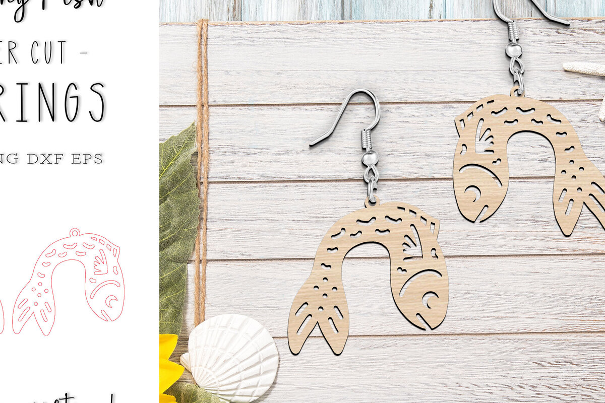 Intra απο ξύλο plywood  Χρώμα wenge 3mm-4mm πάχος - Αστεία Fish Beach Earrings κοπής με λέιζερ Δίασταση 900x900 cm INTRAFABR-120886361