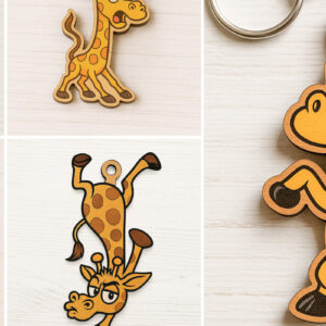 Intra απο ξύλο plywood  Χρώμα wenge 3mm-4mm πάχος - Αστεία μπρελόκ Giraffe Bundle Δίασταση 4x4 cm INTRAFABR-121593989