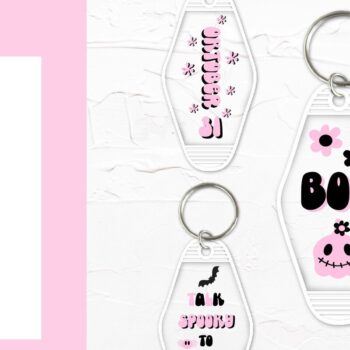 Intra απο ξύλο plywood  Χρώμα wenge 3mm-4mm πάχος - Αστείο μπρελόκ για το Halloween . Ροζ Δίασταση 4x4 cm INTRAFABR-123814099 - Image 1