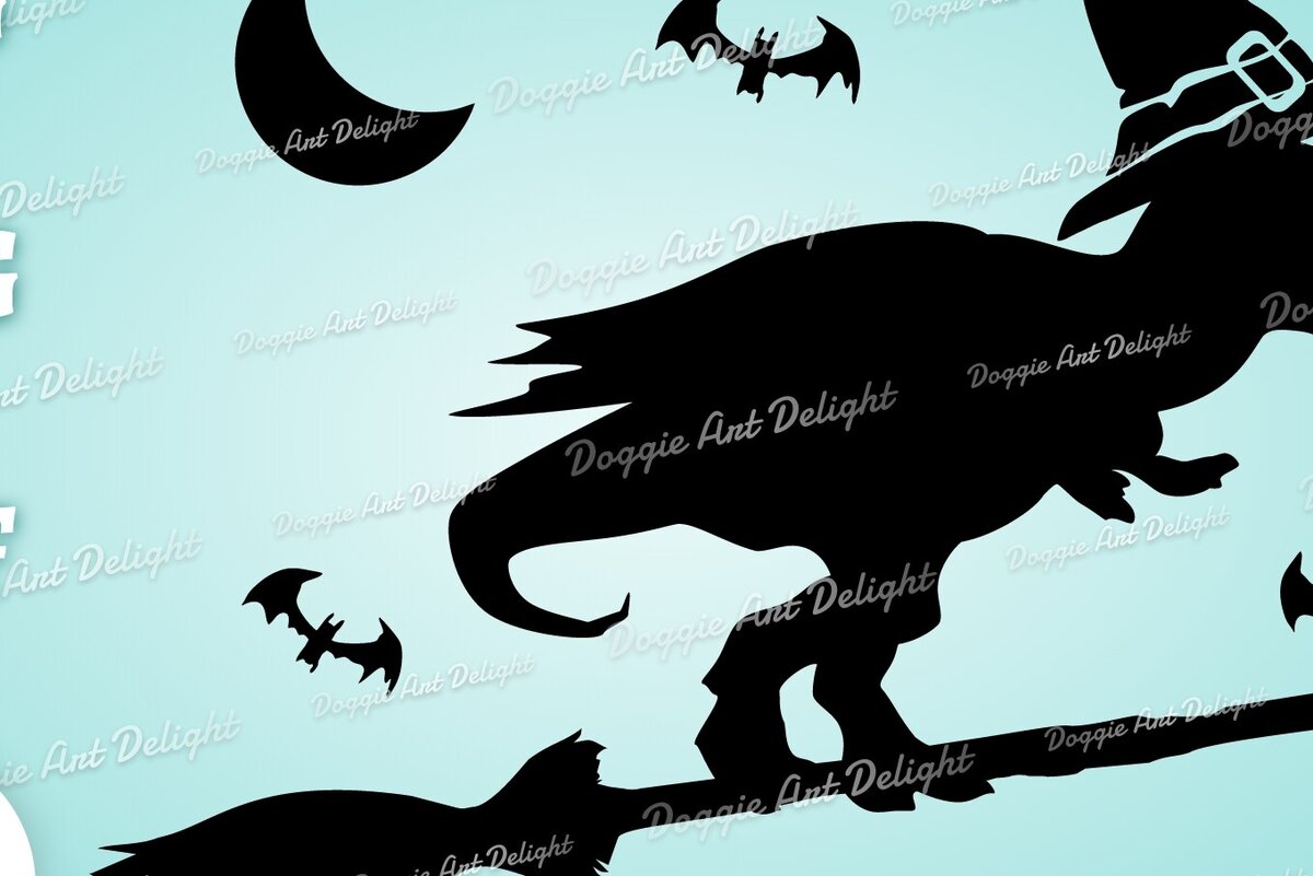 Intra απο ξύλο plywood  Χρώμα wenge 3mm-4mm πάχος - Αστείο Halloween T-Rex στο Witch Broom Δίασταση 15x15 cm INTRAFABR-123150976