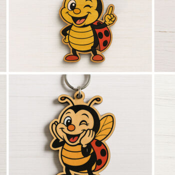 Intra απο ξύλο plywood  Χρώμα wenge 3mm-4mm πάχος - Αστεία Μπρελόκ Πασχαλίτσα Δίασταση 4x4 cm INTRAFABR-123674052 - Image 1