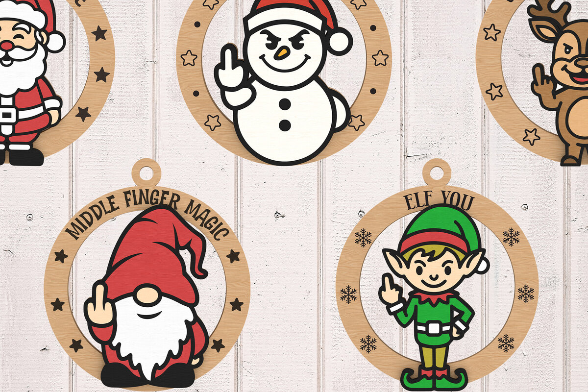 Intra απο ξύλο plywood  Χρώμα wenge 3mm-4mm πάχος - Αστεία χριστουγεννιάτικη δέσμη με μεσαίο δάχτυλο Δίασταση 30x20 cm INTRAFABR-32854052