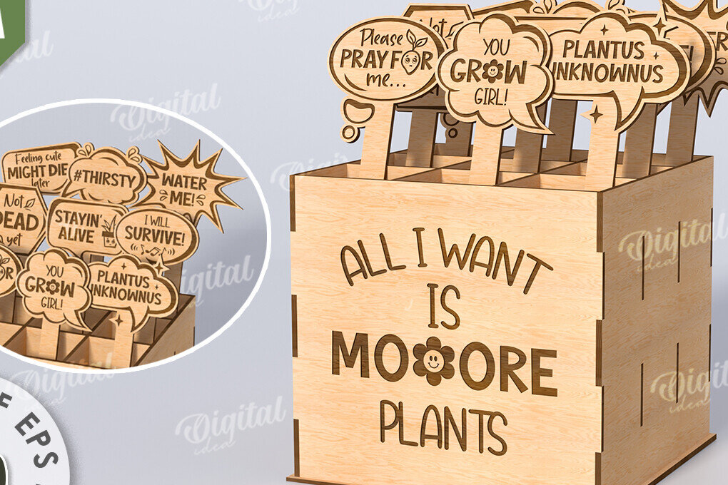 Intra απο ξύλο plywood  Χρώμα wenge 3mm-4mm πάχος - Αστεία φυτά μαρκαδόροι με κουτί Δίασταση 30x20 cm INTRAFABR-70091554