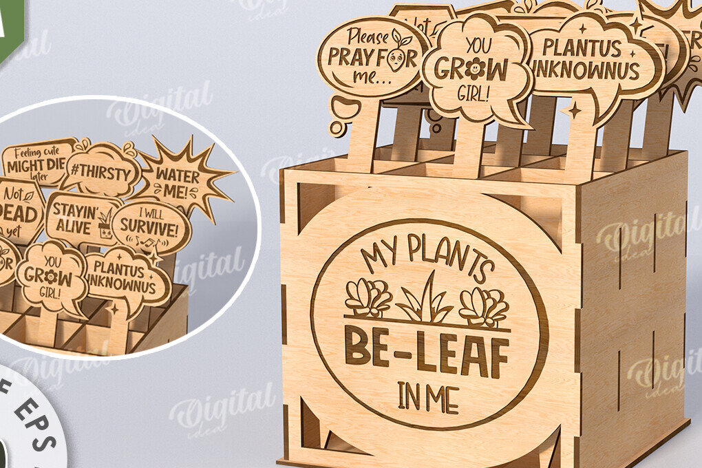 Intra απο ξύλο plywood  Χρώμα wenge 3mm-4mm πάχος - Αστεία φυτά μαρκαδόροι με κουτί Δίασταση 30x20 cm INTRAFABR-70092960