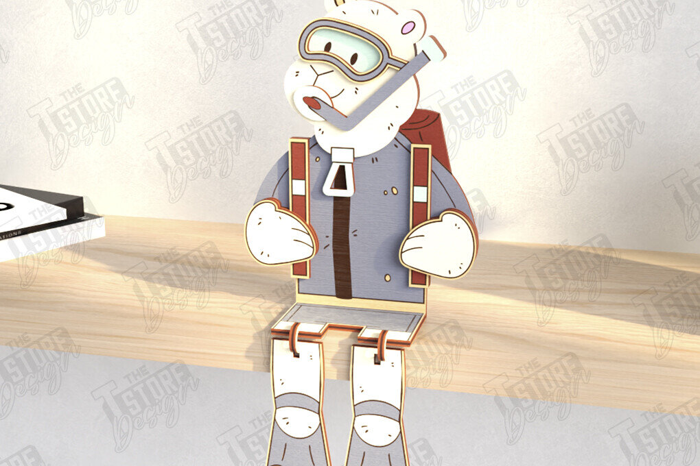 Intra απο ξύλο plywood  Χρώμα wenge 3mm-4mm πάχος - Αστεία τουριστική αρκούδα με λέιζερ | CNC Δίασταση 20x20 cm INTRAFABR-90901186