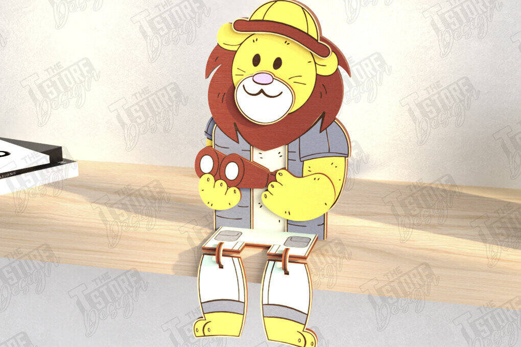 Intra απο ξύλο plywood  Χρώμα wenge 3mm-4mm πάχος - Funny Tourist Lion | CNC Δίασταση 20x20 cm INTRAFABR-67601642