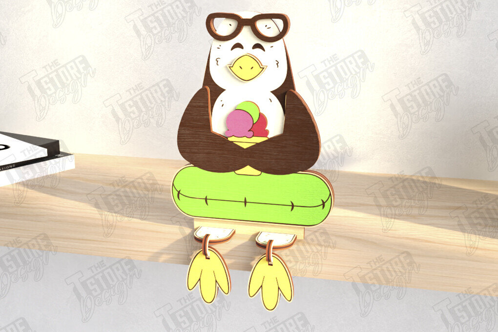 Intra απο ξύλο plywood  Χρώμα wenge 3mm-4mm πάχος - Αστεία τουριστική πιγκουίνος | CNC Δίασταση 20x20 cm INTRAFABR-67601599