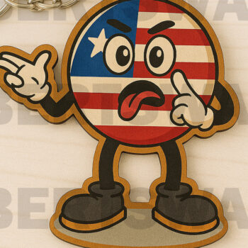 Intra απο ξύλο plywood  Χρώμα wenge 3mm-4mm πάχος - Αστεία USA Emoji Keychain Laser Δίασταση 4x4 cm INTRAFABR-123859085 - Image 1