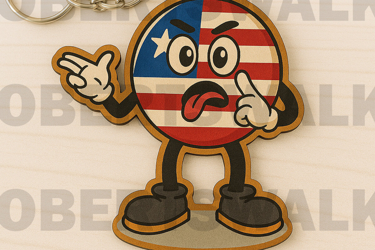 Intra απο ξύλο plywood  Χρώμα wenge 3mm-4mm πάχος - Αστεία USA Emoji Keychain Laser Δίασταση 4x4 cm INTRAFABR-123859085