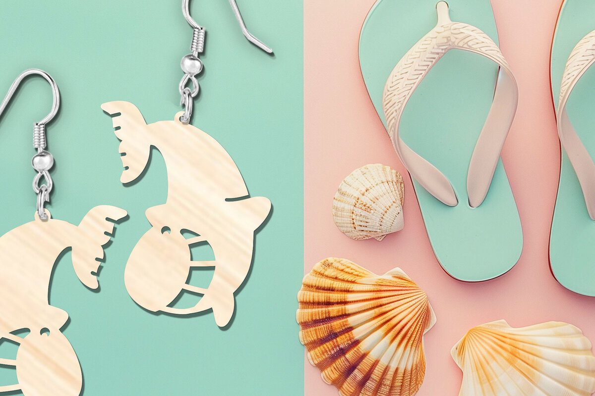 Intra απο ξύλο plywood  Χρώμα wenge 3mm-4mm πάχος - Αστεία φάλαινα καλοκαιρινά σκουλαρίκια Δίασταση 900x900 cm INTRAFABR-123674453