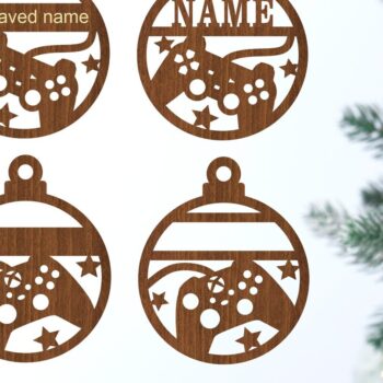 Intra απο ξύλο plywood  Χρώμα wenge 3mm-4mm πάχος - Gamer Χριστουγεννιάτικα στολίδια, 2 σχέδια Δίασταση 6x6 cm INTRAFABR-124968718 - Image 2