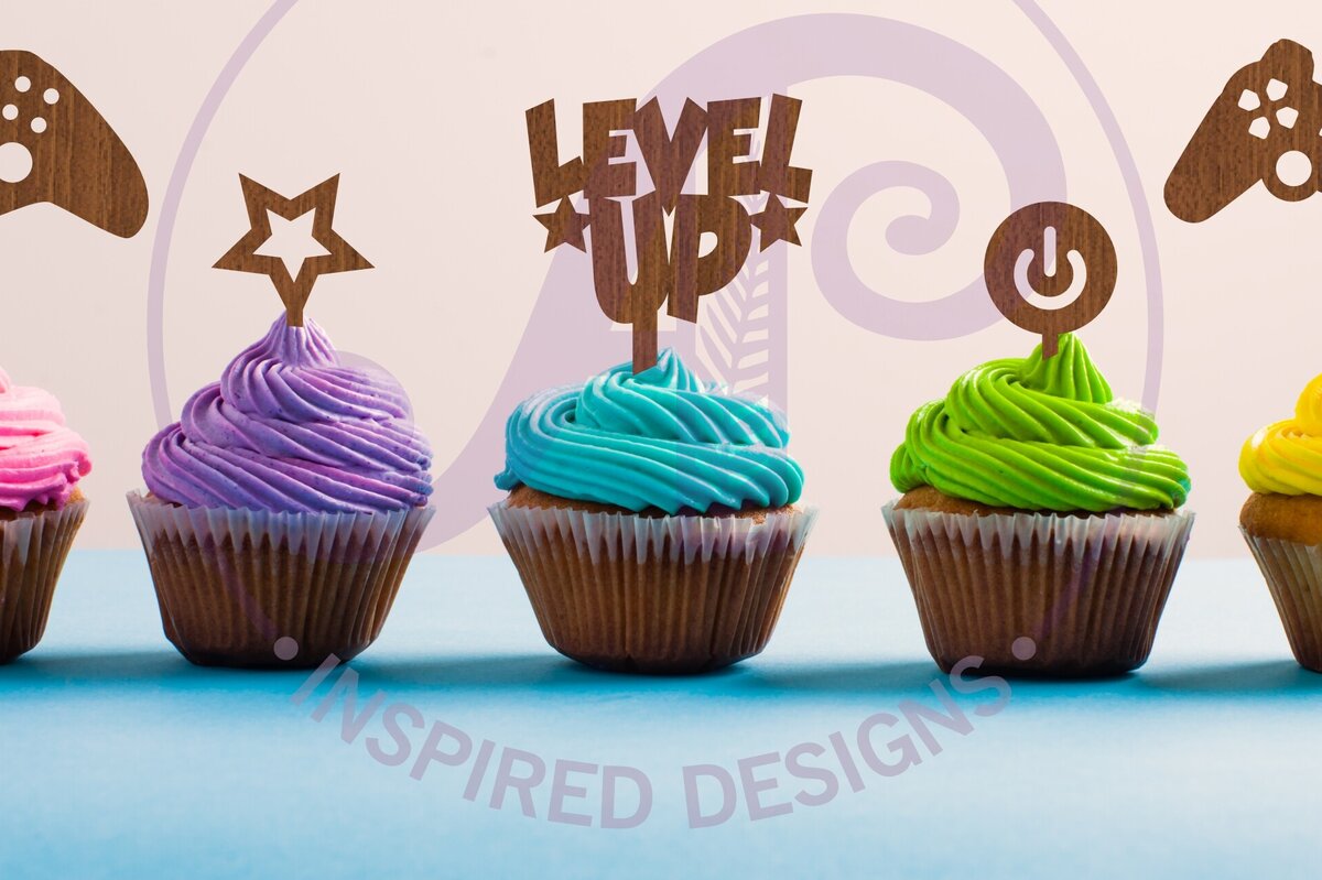 Intra απο ξύλο plywood  Χρώμα wenge 3mm-4mm πάχος - Gamer Cupcake Toppers, 6 σχέδια Δίασταση 30x20 cm INTRAFABR-122123107