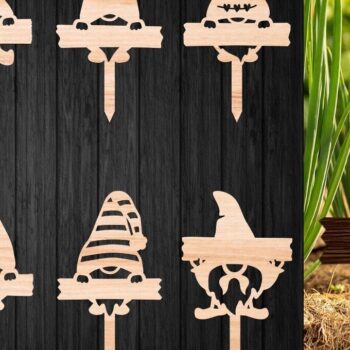 Intra απο ξύλο plywood Χρώμα wenge 3mm-4mm πάχος - Μαρκαδόροι Garden Gnomes - Κόψιμο με λέιζερ πασσάλους Δίασταση 30x20 cm INTRAFABR-119208802 - Image 1