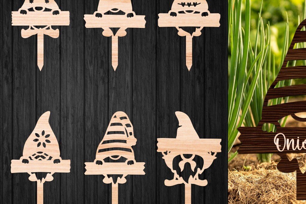 Intra απο ξύλο plywood  Χρώμα wenge 3mm-4mm πάχος - Μαρκαδόροι Garden Gnomes - Κόψιμο με λέιζερ πασσάλους Δίασταση 30x20 cm INTRAFABR-119208802