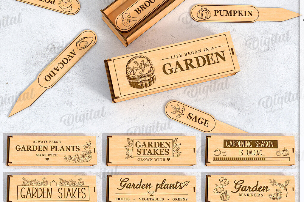 Intra απο ξύλο plywood  Χρώμα wenge 3mm-4mm πάχος - Garden Stakes with Boxes Bundle Lasercut Δίασταση 30x20 cm INTRAFABR-123641539