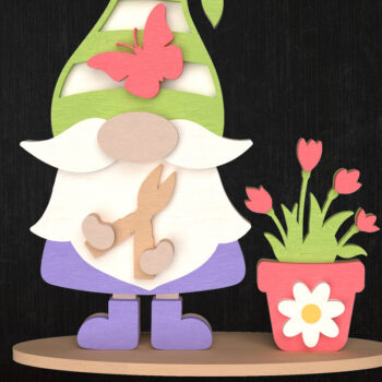 Intra απο ξύλο plywood Χρώμα wenge 3mm-4mm πάχος - Gardener Gnome με γλάστρα Δίασταση 6x6 cm INTRAFABR-95075199 - Image 1