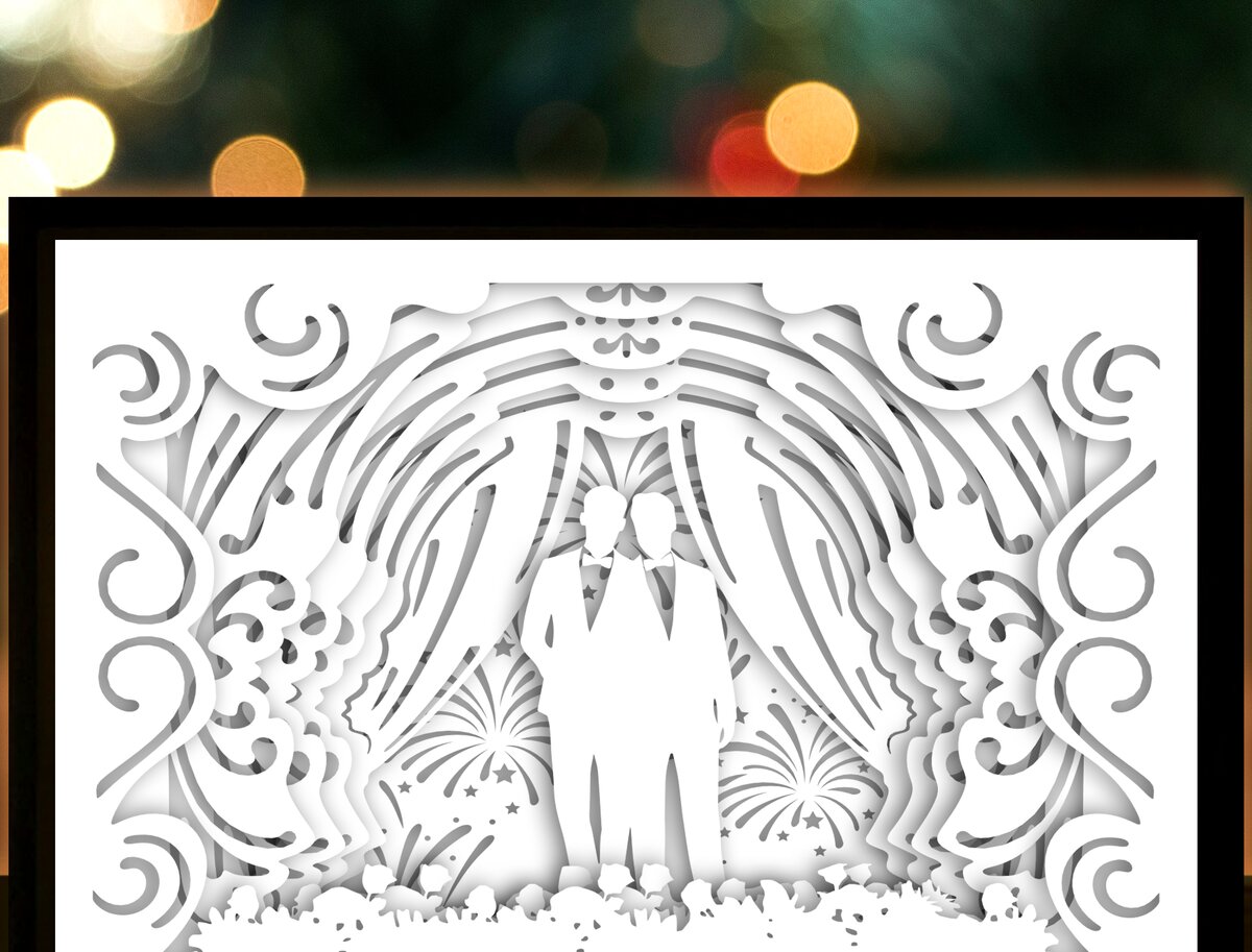 Intra απο ξύλο plywood  Χρώμα wenge 3mm-4mm πάχος - Φωτιστικό κουτί κοπής χαρτιού γάμου Gay Couple Δίασταση 20x20 cm INTRAFABR-118819335