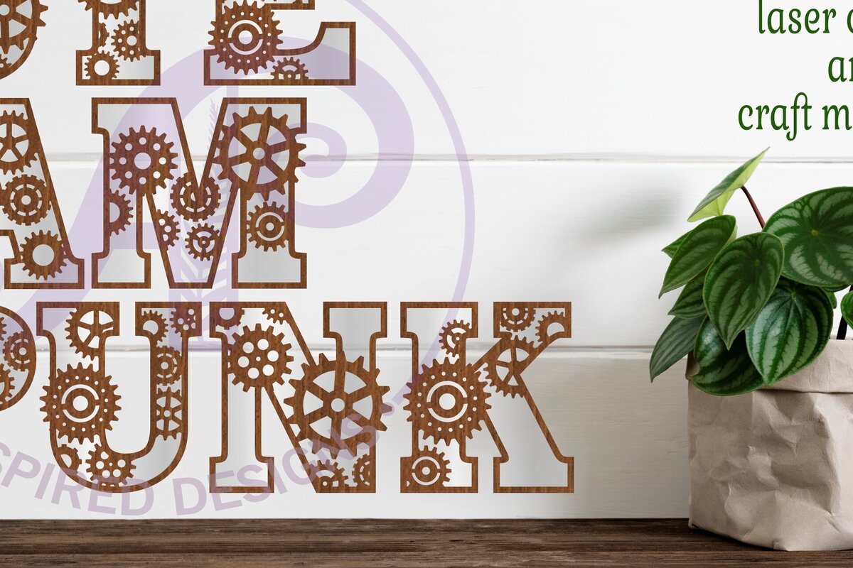 Intra απο ξύλο plywood  Χρώμα wenge 3mm-4mm πάχος - Πακέτο γραμμάτων αλφαβήτου Gear Steampunk Δίασταση 30x20 cm INTRAFABR-119591645